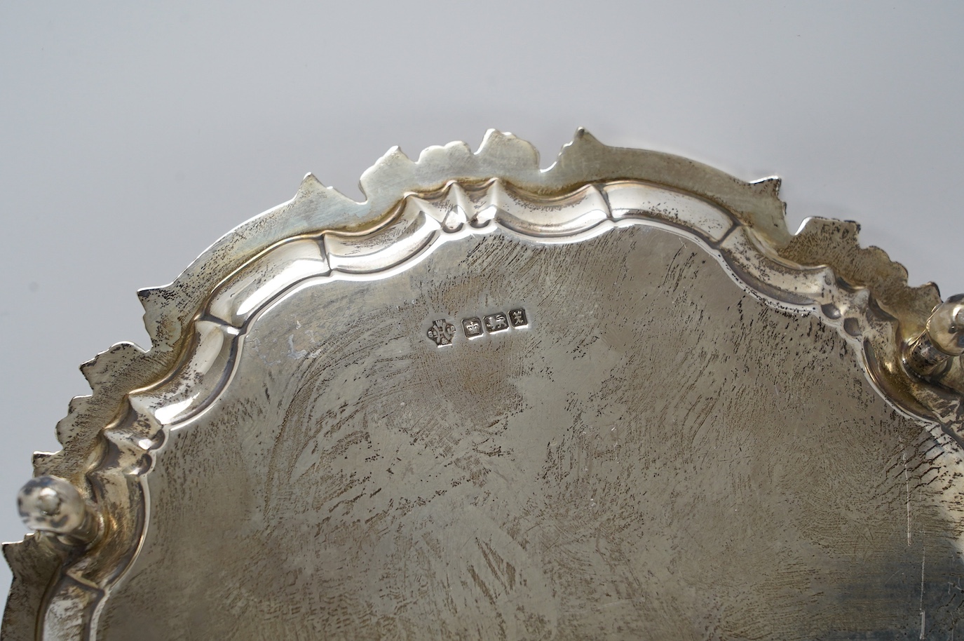 A George V silver waiter, William Hutton & Sons Ltd, Sheffield, 1915, 21cm, 10.7oz. Condition - fair to good